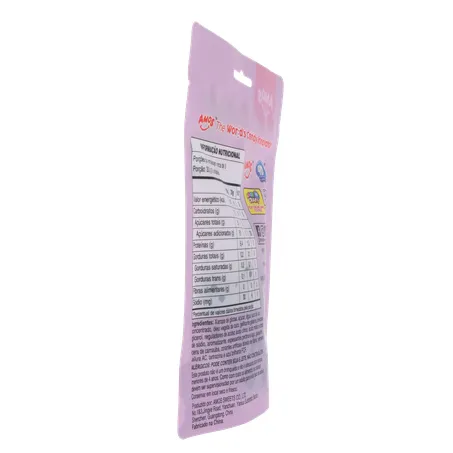 Balas de Gelatina Amos Fruit Gummy Grape Burst Juice Filled Sachê 65gr 360-11