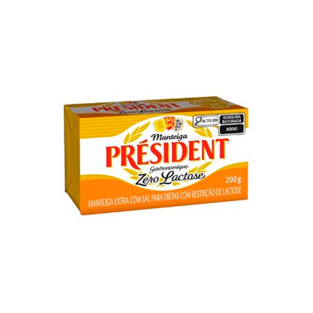 MANTEIGA PRESIDENT ZERO LACTOSE GASTRONOMIQUE C/SAL TABLETE 200G