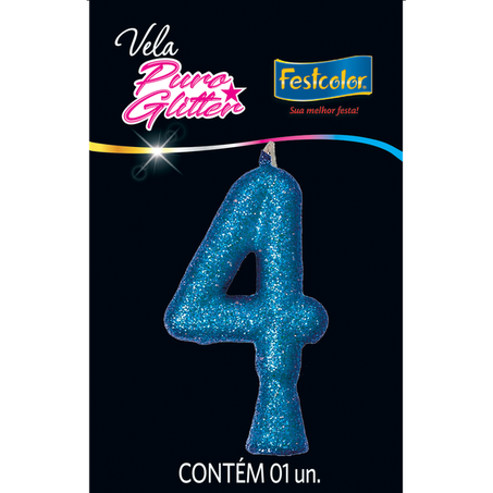 VELA PURO GLITTER AZUL N4 FESTCOLOR 