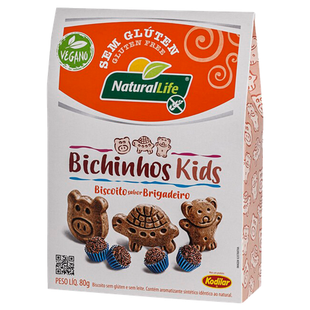Biscoito Natural Life Bichinhos Kids Sabor Brigadeiro Vegano Sem Glúten 80g