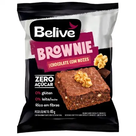 BROWNIE DE CHOCOLATE COM NOZES SEM AÇÚCAR 40G - BELIVE