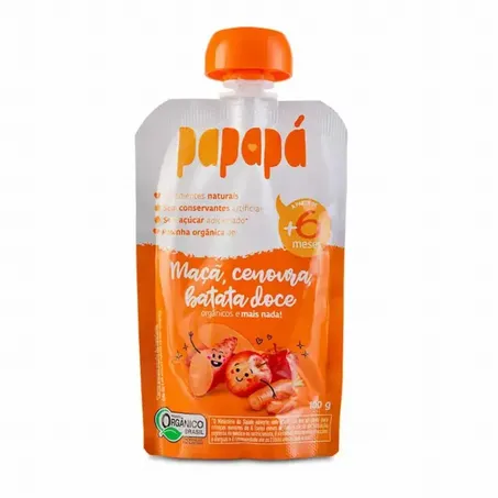 Papinha Orgânica Papapá Maçã, Cenoura, Batata Doce Squeeze 100gr
