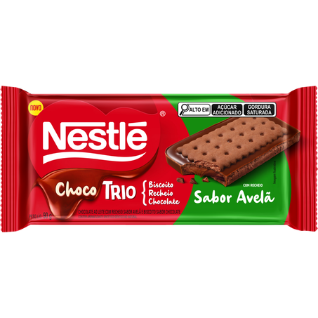 CHOCOLATE EM BARRA NESTLÉ CHOCO TRIO AVELÃ PACOTE 90G