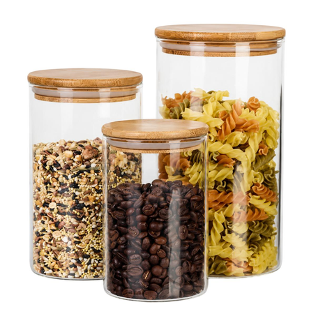 Conjunto de Potes Fracalanza 1,5 Litros - Tampa de Bambu - Com 3 unidades