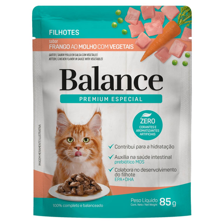 Ração para Gatos Balance 85g - Frango com Vegetais - Filhote - Sachê