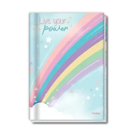 CADERNO CD 1/4 COSTURADO ARCO IRIS CREDEAL 80FL
