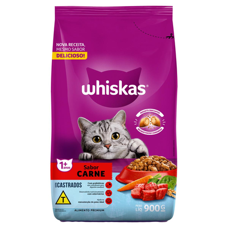 Ração Whiskas 900g - Castrados - Carne