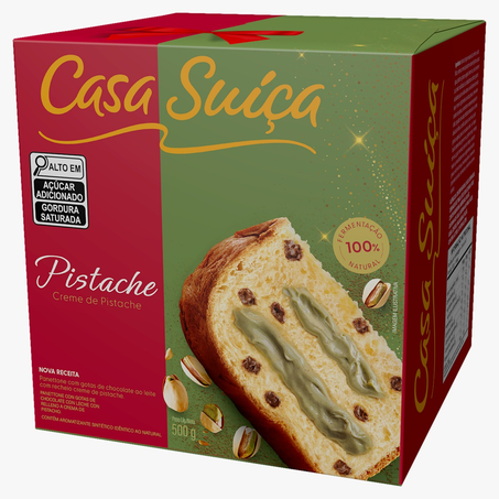 Panetonne Casa Suíça Pistache com Gotas de Chocolate ao Leite 500G
