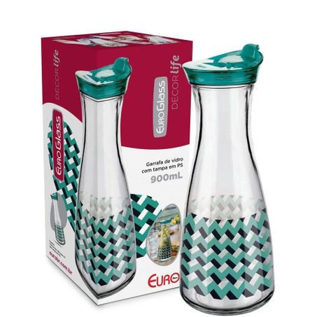 BAZAR GARRAFA VIDRO GEOMETRICA EURO TAMPA PS 950ML