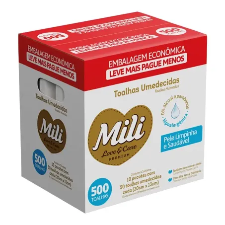 TOALHA UMED MILI C/ 500 LV M PG MN LOVE&CARE PREM