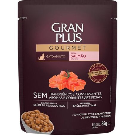 Ração Úmida GranPlus Gourmet Sachê para Gatos Adultos Sabor Salmão 85g
