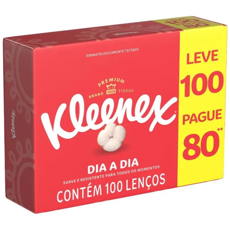 Lenco papel kleenex box promo leve100 pag80-100unidades