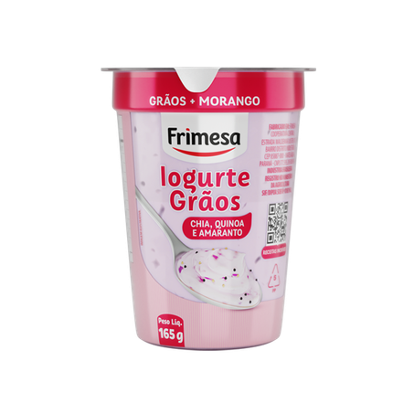 IOGURTE FRIMESA GRÃOS + FRUTA MORANGO, CHIA, QUINOA E AMARANTO POTE 165G