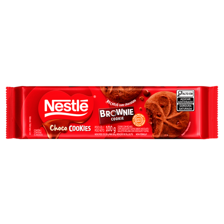 Biscoito Cookie com Gotas de Chocolate Recheio Brownie Nestlé Choco Cookies Pacote 100g