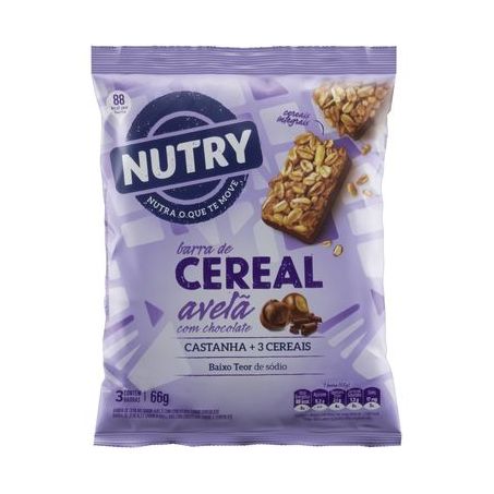Cereal Barra Nutry Avelã C/Chocolate 66g C/3