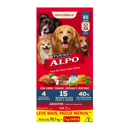 Ração Para Cães Purina Alpo Adultos 10,1Kg  1Kg Grátis Leve Mais Pague Menos