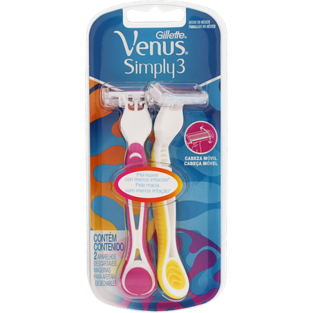 APARELHO PARA DEPILAR DESCARTÁVEL GILLETTE VENUS SIMPLY3 CARTELA C/2UNID