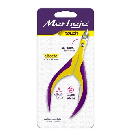 ALICATE C/CUTICULADOR MERHEJE TOUCH AMARELO/VIOLET