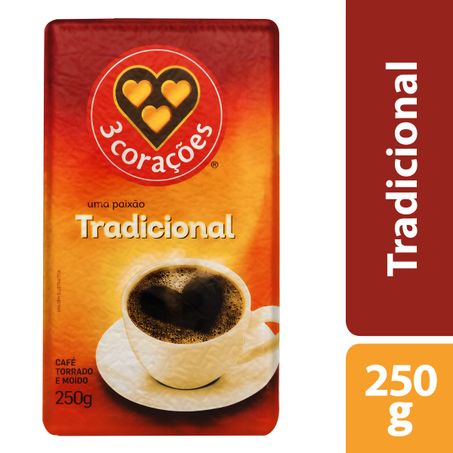 CAFÉ TORRADO E MOÍDO A VÁCUO TRADICIONAL 3 CORAÇÕES 250G