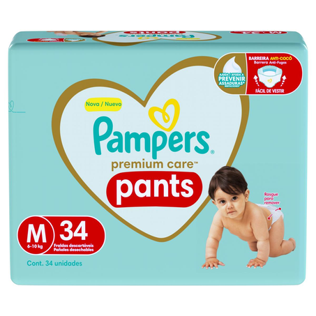 Fralda Pampers Premium Care Pants Mega Tam. M - Com 34 Fraldas
