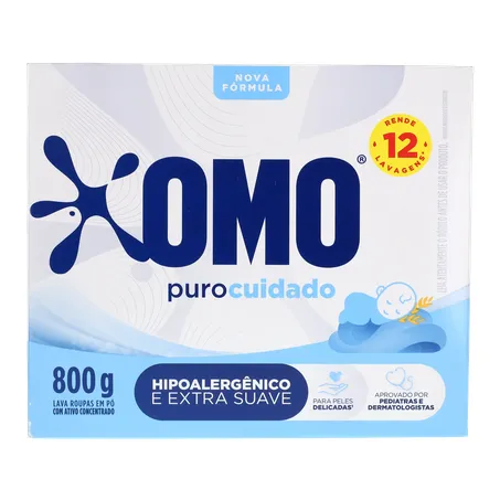 Lava Roupas Omo Em Pó Puro Cuidado Caixa 800g 
  360-0