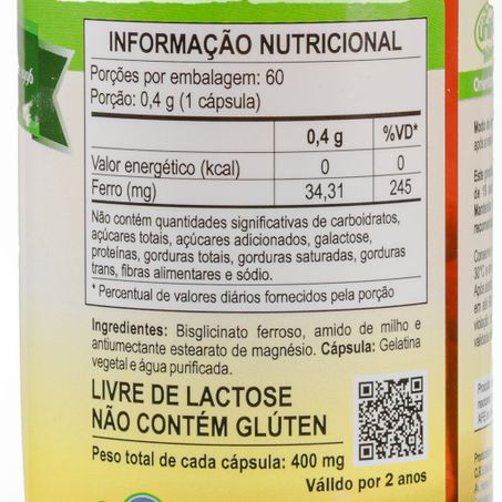 FERRO QUELATO 500MG 60 CAPSULAS UNILIFE 360-1