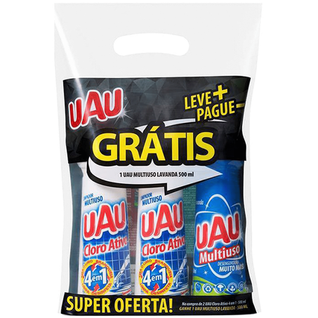 Kit uau cloro ativo 500ml c-2unid gratis multiuso lavanda 500ml
