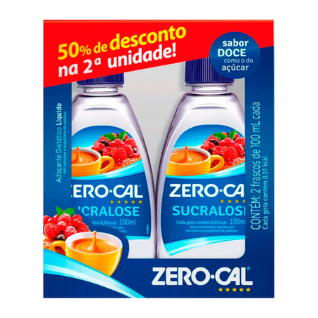 Adoçante Zero Cal Sucralose Embalagem 50% Na Segunda Embalagem 100ML