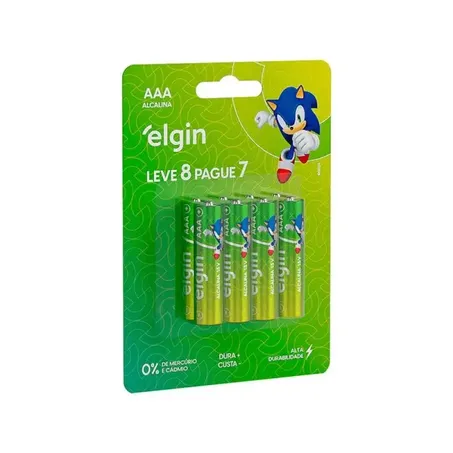 Pilha elgin alcalina bt aaa palito 1,5v com 8 unidades