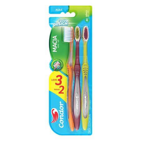 Escova dental condor agile macia 3 unidades