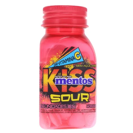 Bala mentos kiss sour sem açúcar morango 38g 360-35