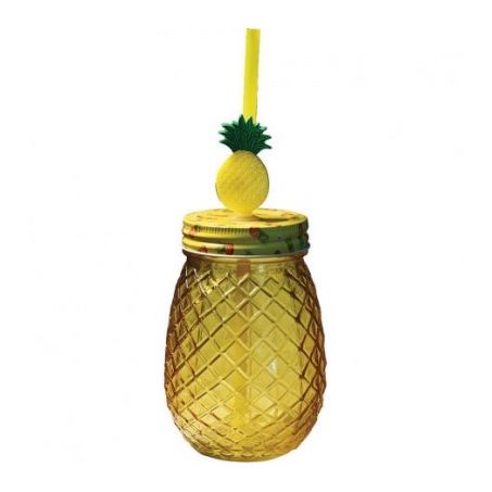 Copo vidro canudo abacaxi yangzi 540ml