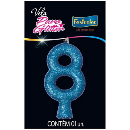 VELA PURO GLITTER AZUL N8 FESTCOLOR 