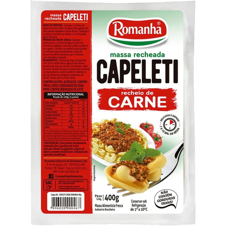 Massa Recheada Romanha 400g - Ravioli - Carne