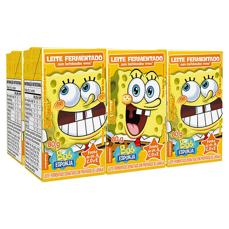 Leite Fermentado Elegê 480g - Bob Esponja - Tradicional - Com 6 unidades