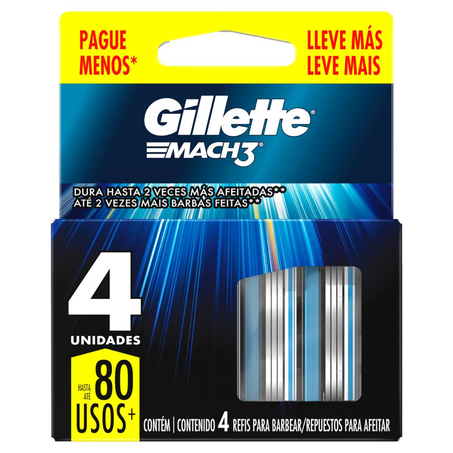 Carga para Barbear Gillette Mach3 Regular - Com 4 cargas - Leve Mais, Pague Menos