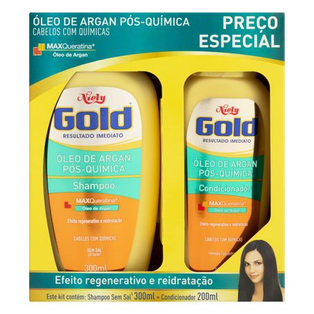 KIT SHAMPOO + CONDICIONADOR NIELY GOLD ÓLEO DE ARGAN PÓS-QUÍMICA