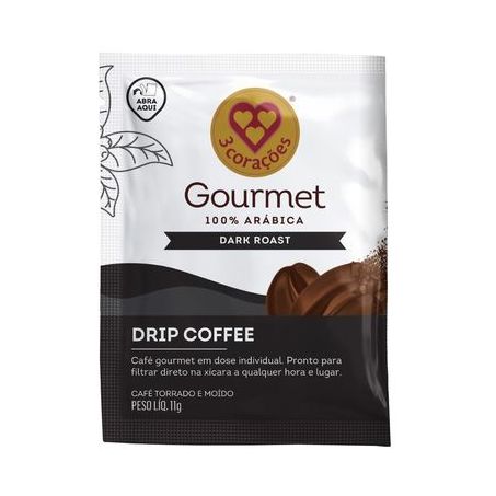 Cafe tres coracoes drip coffee gourmet dark roast 11gr*.