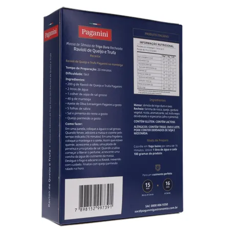 Massa Ravioli Paganini Queijo e Trufa Caixa 200gr 360-15