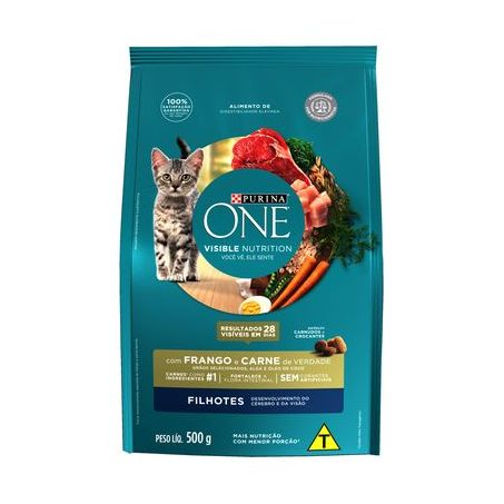 Alimento Para Gatos Filhotes Frango E Carne Purina One Visible Nutrition Pacote 500G