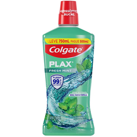 Enxaguante bucal colgate plax fresh mint leve 750ml pague 500ml