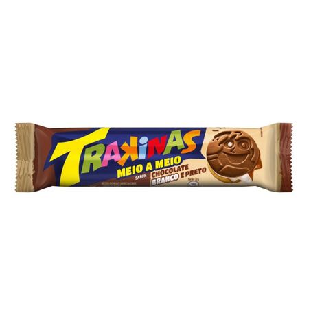 Biscoito Trakinas Recheado Meio a Meio Chocolate Branco e Preto Pacote 126g 
 