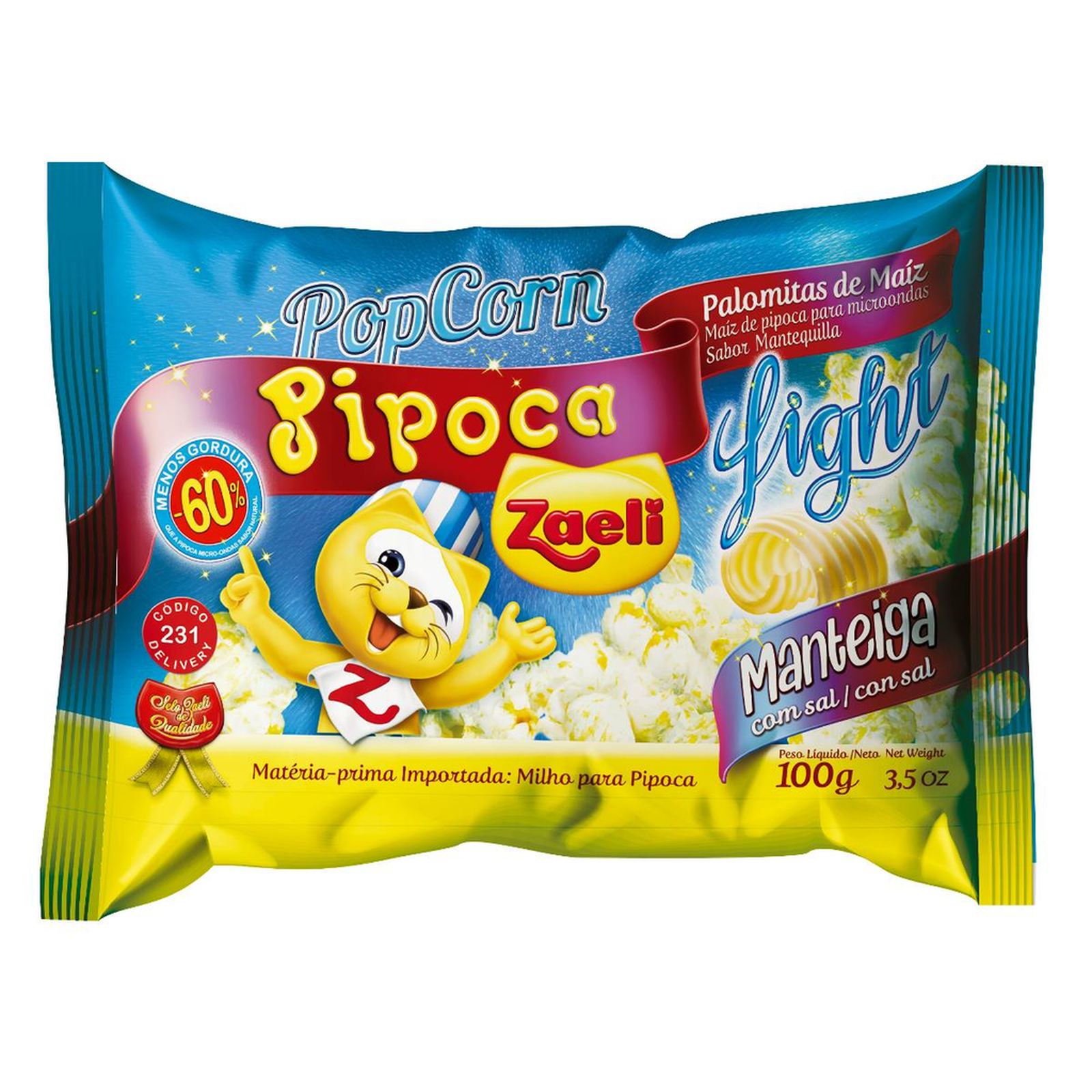 Milho de Pipoca Para Micro-ondas Zaeli 100g - Manteiga - Light