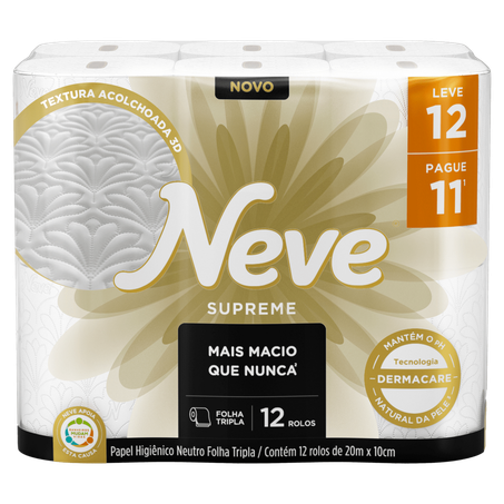 Papel higiênico neve supreme folha tripla 20 metros c/12