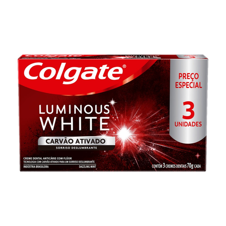Creme Dental Colgate Luminous White Carvao Ativo 70G com 3