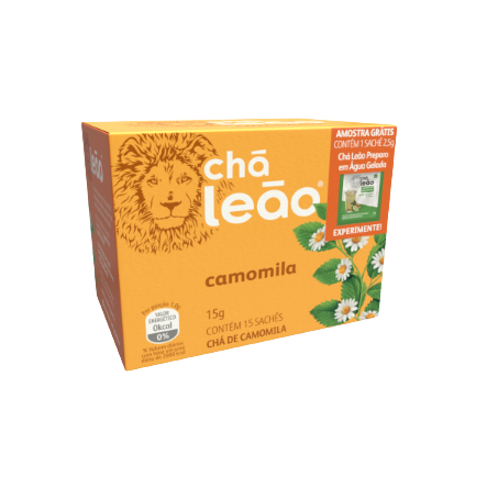 Chá Leão Camomila Caixa 15g Grátis 1 Sachê Chá Leão Gelado 
 