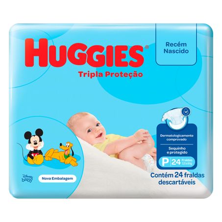 FRALDA DESCARTÁVEL INFANTIL HUGGIES TRIPLA PROTEÇÃO NASCIDO P COM 24 UNIDADES