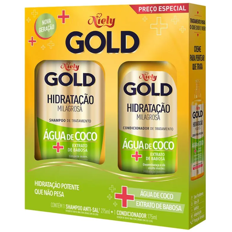 Kit niely gold shampoo 275ml+condicionador 175ml hidratacao milagrosa