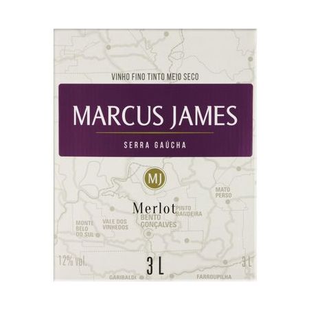 Vinho Brasileiro Tinto Meio Seco Marcus James Merlot Serra Gaúcha Bag In Box 3LT