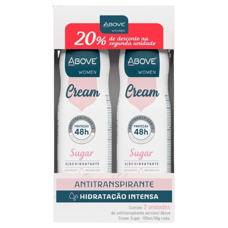 DESODORANTE ABOVE FEMININO CREAM SUGAR COM 2 UNIDADES DESCONTO DE 20 NA SEGUNDA UNIDADE AE 300ML